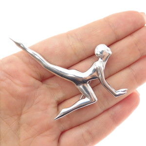 925 Sterling Silver Vintage Mexico Gymnastic Modernist Pin Brooch